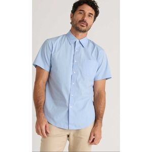 Quince Men Organic Cotton Stretch Short Sleeve‎ Poplin Shirt Blue L
